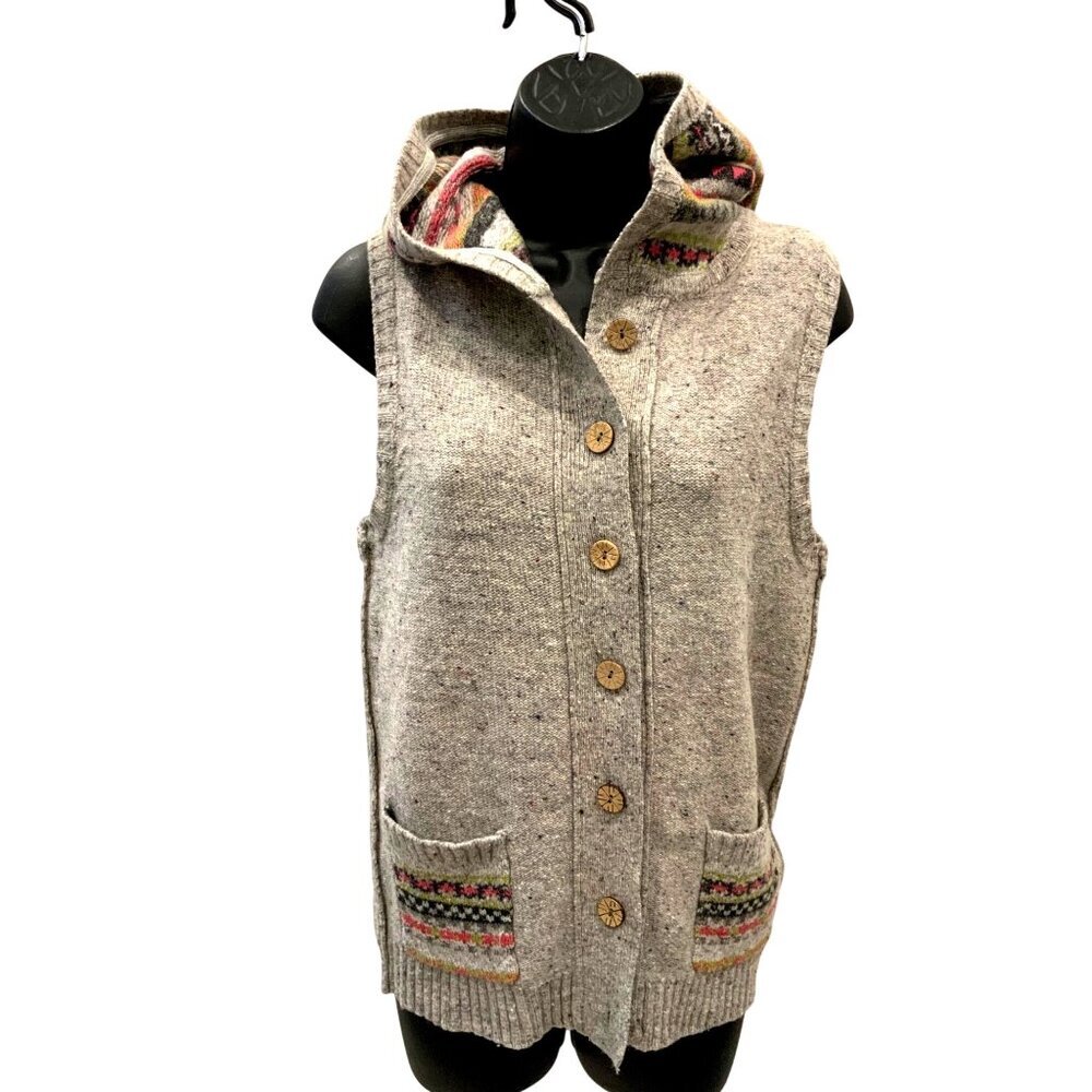 White stuff women's hooded gray knit vest fairisle pattern exceptional condition